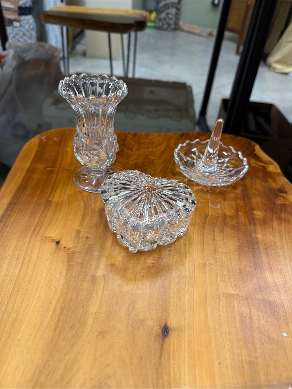Clear Crystal-Look Glass Vase and Trinket Set - Elegant Clear Finish